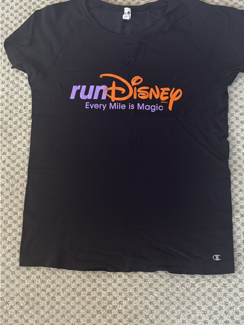 Champion Black "runDisney" Short Sleeve Tee with Orange & Purple Logo